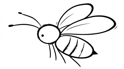 Simple black-and-white line drawing of a bee with rounded wings