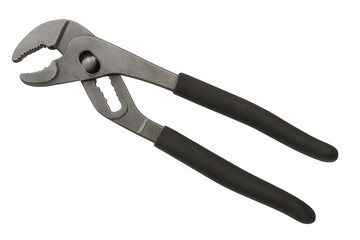 Obraz premium Close-up of adjustable tongue-and-groove pliers with black handles, sitting on transparent background, prepared for professional workshop tasks