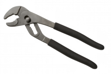 Close-up of adjustable tongue-and-groove pliers with black handles, sitting on transparent background, prepared for professional workshop tasks