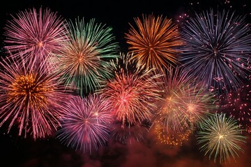 Bright and Vibrant Fireworks Display Illuminating the Night Sky in Explosive Patterns and Colors