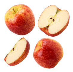 red apple (Envy Apple), half and slice isolated, fresh red apple, transparent PNG, PNG format