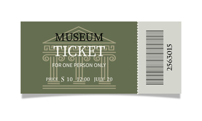 Museum ticket on white background.