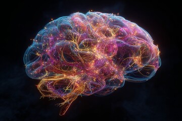 Stunning Visualization of a Colorful Brain with Intricate Neural Pathways and Ethereal Light Effects