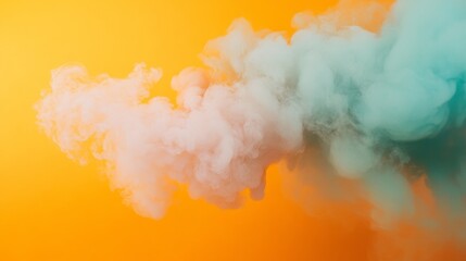 Naklejka premium Colorful smoke cloud on orange and teal gradient background for abstract dreamy surreal visual atmosphere design creative concept