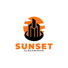 building and sunset logo design vector illustration template