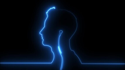 Man in headphones Listen to music sound recording favorite song playlist. hobby wearing headphones video. Man with a headphones icon isolated on black background One line drawing animation technology