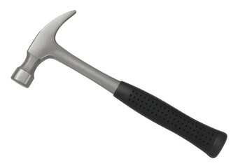 Studio shot of a claw hammer with a black handle, isolated on a transparent background, ready for use in construction and diy projects