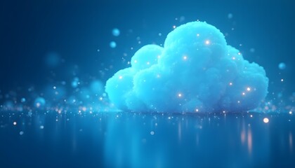 Abstract data cloud with floating icons and soft glowing effects, light blue and white tones .