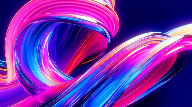 Illustration abstraite futuriste aux lumi&egrave;res n&eacute;on et courbes fluides