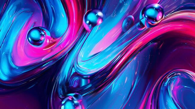 Illustration abstraite futuriste aux lumi&egrave;res n&eacute;on et courbes fluides