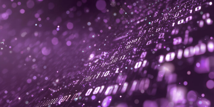 Purple glowing binary code digital data abstract background
