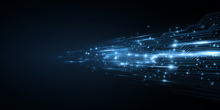 Blue glowing circuit speed lines futuristic technology background
