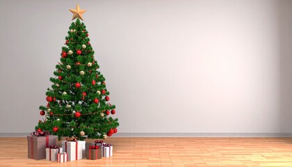 Festive Christmas Tree Decorated with Ornaments and Presents in a Cozy Room