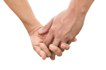 Couple Holding Hands on white background with clipping path. (Soft focus)