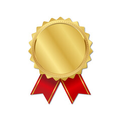 3D realistic blank golden awards on white background. First place blank medals