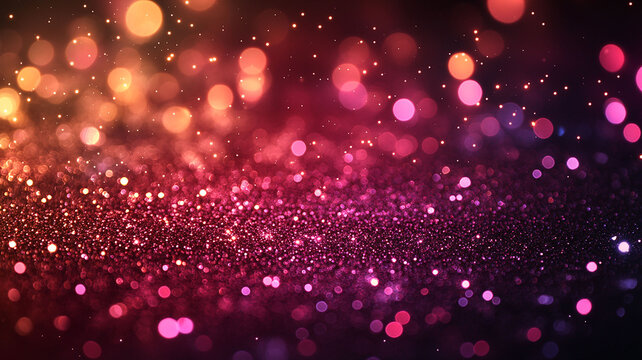 A festive and magical backdrop of blurred, colorful lights. Abstract glitter dust with soft, out-of-focus circles of light.
