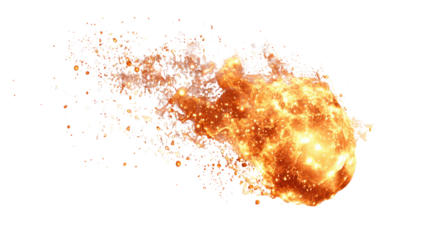 Dynamic fireball with sparks on a black background, ideal for action and adventure themes.