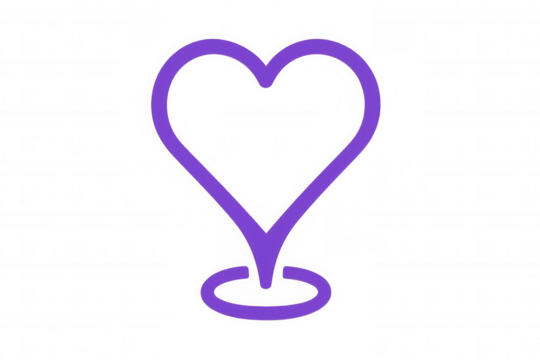 Heart-shaped location marker in purple, symbolizing romantic connections, positioned against transparent backdrop
