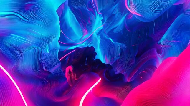 Illustration abstraite futuriste aux lumi&egrave;res n&eacute;on et courbes fluides