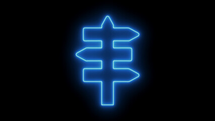 Obraz premium Blue Neon Signpost with Three Arrow Signs on Black Background