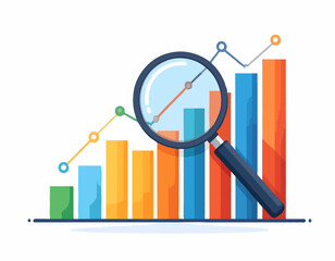 Minimalist Analytics Icon – Bar Chart with Magnifying Glass Vector