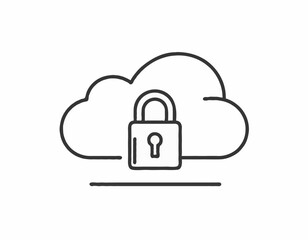 Cloud Security Icon – Flat Minimalist Lock and Cloud Vector