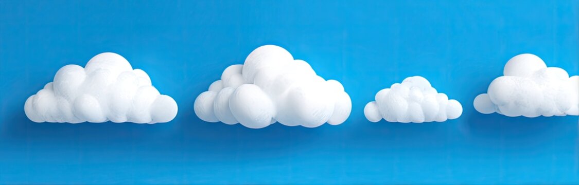 Three cartoon clouds in varying sizes against a vibrant blue background - Powered by Adobe