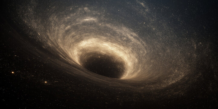 Glowing tilted black hole with swirling accretion disk in space