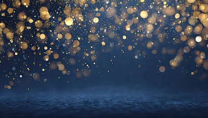Golden glitter sparkles on dark navy background