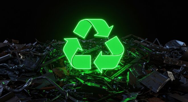 Recycling event promoting sustainability urban area digital art dark environment aerial viewpoint eco-friendly concept