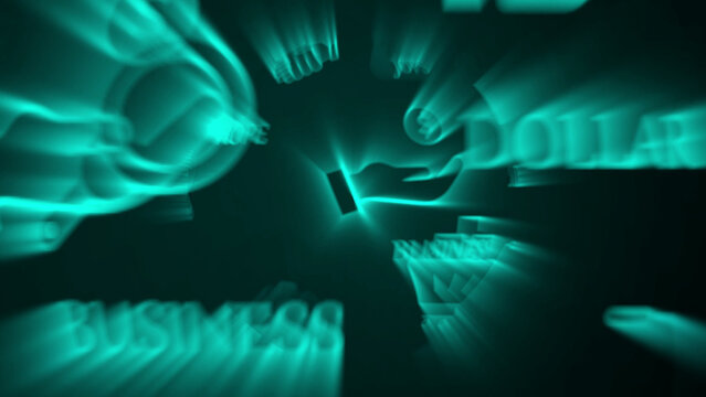 Glowing Cyan Business and Dollar Symbols Abstract currency