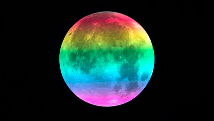 Large full moon with horizontal LGBT rainbow stripes
