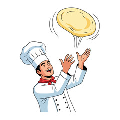 Pizza Maestro: An animated chef flips pizza dough with skill and delight. Capturing culinary mastery and the art of Italian cuisine