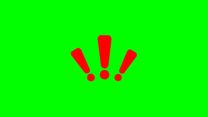 Triple Red Exclamation Marks on Green Screen Background – Urgent Alert Warning Sign