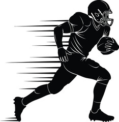 Obraz premium American football player running with the ball, showcasing speed and power, isolated on white background
