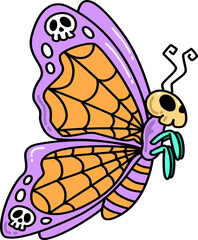 Halloween Spooky Butterfly Skull Cartoon