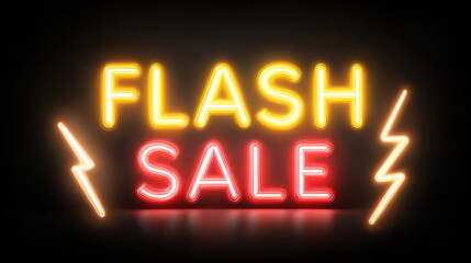 Neon sign displaying "Flash Sale" with colorful lighting effects  , design banner sale concept  