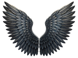 Obraz premium Isolated symmetrical dark wings spread wide with detailed feather texture on a white background