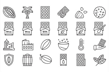 Set of Linear Chocolate Icons – Beans, Bars, Cookies, and More