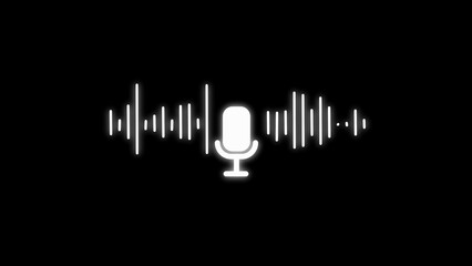 White microphone with glowing sound wave on black background
