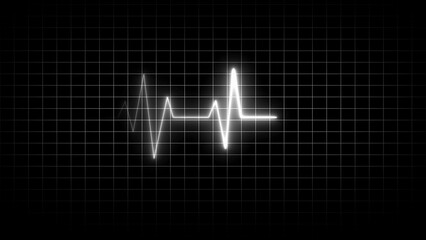 White Neon Heartbeat Line on Dark Grid Background electrocardiogram