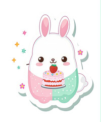 A cute, high-quality vinyl sticker design, kawaii style, vibrant pastel colors, smooth white outline, glossy finish, adorable illustration of a smiling cartoon cat holding a bubble tea, with sparkles 