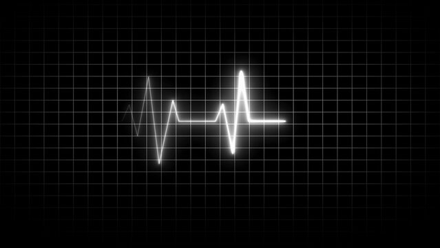 White Neon Heartbeat Line on Dark Grid Background electrocardiogram