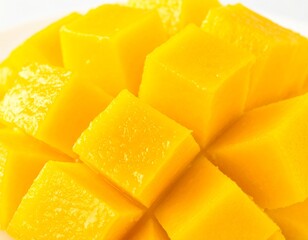 A collection of fresh mango wedges, isolated on a white background, highlighting the vibrant color and texture of the fruit.