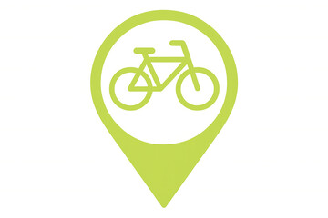 Fototapeta premium Bicycle sharing map icon featuring green bike symbol inside location marker against transparent backdrop