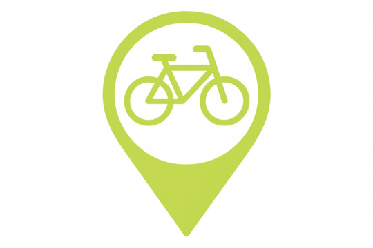 Bicycle sharing map icon featuring green bike symbol inside location marker against transparent backdrop - Powered by Adobe