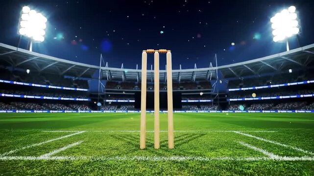 Night Cricket Stadium Wickets Confetti Celebration - Powered by Adobe