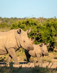 Fototapeta premium Two rhinos in savanna