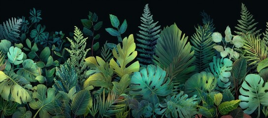 Fototapeta premium Lush tropical foliage border