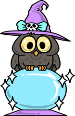 Halloween Owl Witch with Crystal Ball